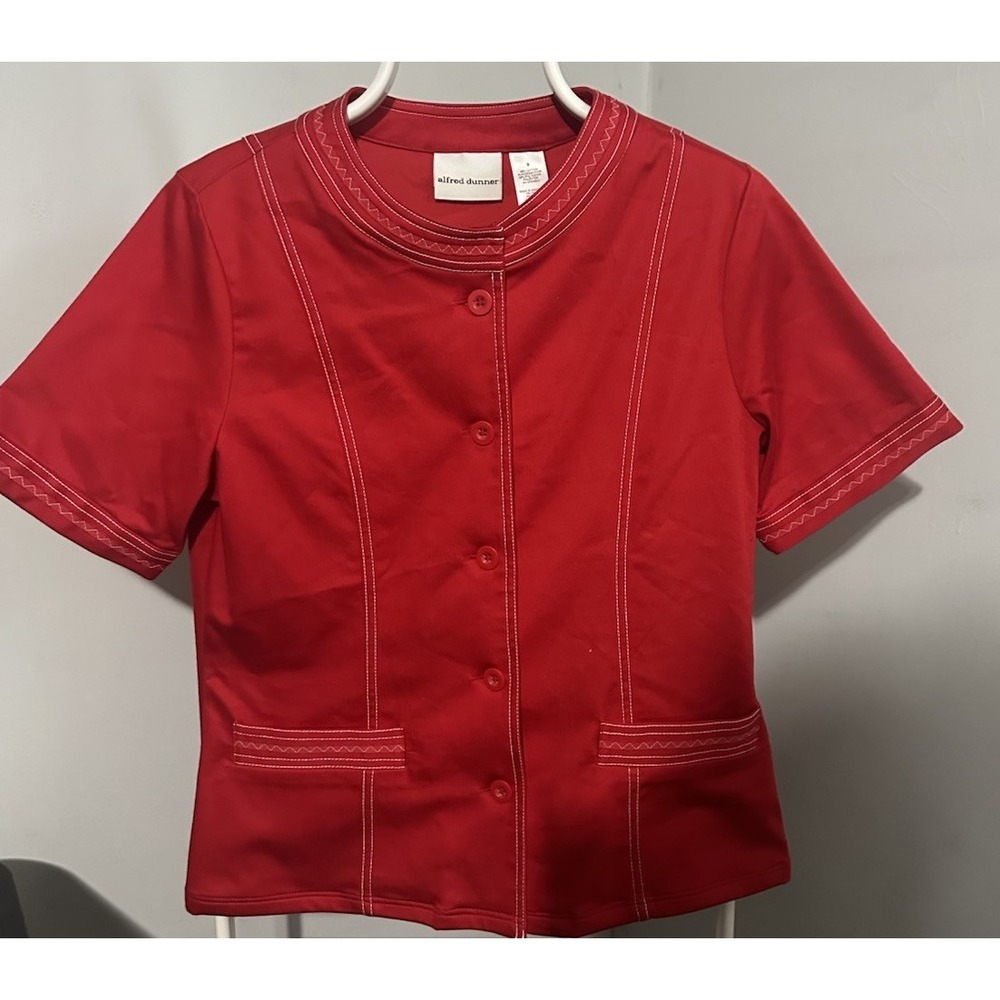 Alfred Dunner Top Jacket Cherry Red With Shoulder Pads Size 8